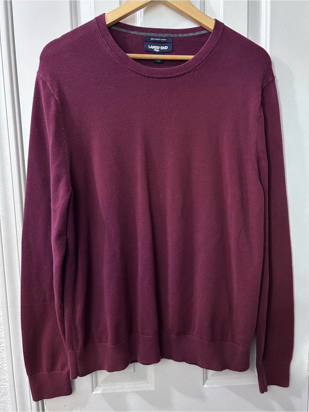 Lands’ End Burgundy 100% Supima Cotton Sweater Mens size L
